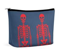 Rrtsmsgh Borsa di trucco degli scheletri rossi per le donne Sacchetto portatile di toilette di viaggio, borsa cosmetica del cuoio dell'unità di elaborazione con la chiusura lampo