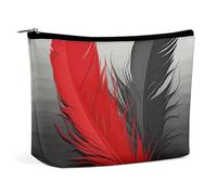 Rrtsmsgh Borsa di trucco della piuma rossa e nera per il sacchetto portatile di toilette di viaggio delle donne, borsa cosmetica del cuoio dell'unità di elaborazione con la chiusura