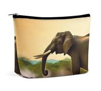 Rrtsmsgh Borsa di trucco dell'elefante dell'Africa per il sacchetto portatile dell'toilette di viaggio delle donne, borsa cosmetica del cuoio dell'unità di elaborazione con la