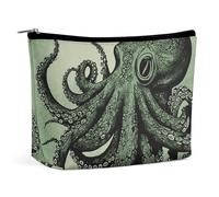 Rrtsmsgh Borsa di trucco verde del polpo per il sacchetto portatile di toilette di viaggio delle donne, borsa cosmetica del cuoio dell'unità di elaborazione con la chiusura lampo