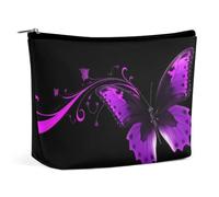Rrtsmsgh Borsa di trucco viola e nera della farfalla per il sacchetto portatile di toilette di viaggio delle donne, borsa cosmetica del cuoio dell'unità di elaborazione con la chiusura