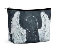 Rrtsmsgh Borsa per trucco con ali d'angelo bianche per donna borsa da toilette portatile da viaggio, borsa cosmetica in pelle PU con cerniera