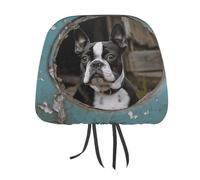 Rrtsmsgh Boston Terrier - Set di 2 coperture universali per poggiatesta auto, 28 x 27 cm, morbide ed elastiche, confezione da 2 pezzi