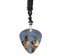Rrtsmsgh Collana con ciondolo a forma di due anatre reali con plettro per chitarra, unisex, in acciaio al titanio, regalo per amanti della musica, per chitarristi, musicisti, fan del rock