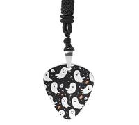 Rrtsmsgh Collana con ciondolo a forma di plettro per chitarra, in acciaio al titanio, motivo fantasma, Halloween, regalo per chitarristi, musicisti, fan del rock