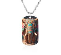 Rrtsmsgh Collana con ciondolo rettangolare in acciaio al titanio a forma di elefante azteco, gioiello regalo per uomini e donne