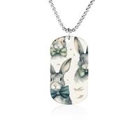 Rrtsmsgh Collana con ciondolo rettangolare in acciaio al titanio con ciondolo a forma di coniglio che indossa un fiocco, gioiello regalo per uomini e donne