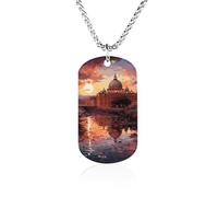 Rrtsmsgh Collana con ciondolo rettangolare in acciaio al titanio, con ciondolo a forma di tramonto di Roma, gioiello regalo per uomini e donne