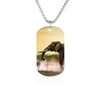 Rrtsmsgh Collana con ciondolo rettangolare in acciaio al titanio con elefante africano, collana a catena, gioiello regalo per uomini e donne