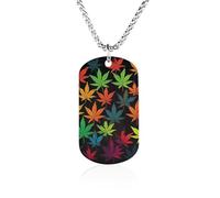 Rrtsmsgh Collana con ciondolo rettangolare in acciaio al titanio con foglie di cannabis, regalo per uomini e donne