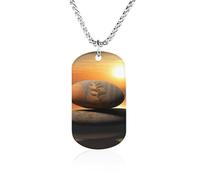 Rrtsmsgh Collana con ciondolo rettangolare in acciaio al titanio con paesaggio zen all'alba, gioiello regalo per uomini e donne