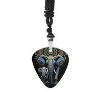 Rrtsmsgh Collana con due elefanti su sfondo nero, due elefanti, plettro per chitarra, unisex, in acciaio al titanio, regalo per gli amanti della musica, per chitarristi, musicisti, fan del rock