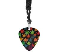 Rrtsmsgh Collana con plettro colorato a forma di foglie di cannabis, unisex, in acciaio al titanio, regalo per amanti della musica, per chitarristi, musicisti, fan del rock
