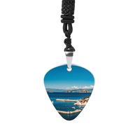 Rrtsmsgh Collana con plettro in acciaio al titanio, motivo isola greca, vista mare, per uomini e donne, regalo per gli amanti della musica, per chitarristi, musicisti, fan del rock