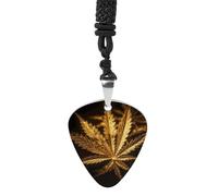 Rrtsmsgh Collana con plettro per chitarra a forma di cannabis dorata, unisex, in acciaio al titanio, ciondolo a forma di plettro, regalo per amanti della musica, per chitarristi, musicisti, fan del