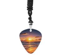 Rrtsmsgh Collana con plettro per chitarra a forma di onde e tramonto sulla spiaggia, per uomini e donne, in acciaio al titanio, regalo per amanti della musica, per chitarristi, musicisti, fan del rock