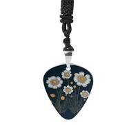 Rrtsmsgh Collana con tre fiori bianchi per chitarra per uomini e donne, ciondolo a forma di plettro per chitarra, in acciaio al titanio, regalo per amanti della musica, per chitarristi, musicisti, fan