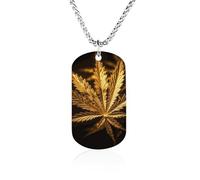 Rrtsmsgh Collana dorata a forma di cannabis con ciondoli rettangolari in acciaio al titanio, collana a catena, regalo per uomini e donne