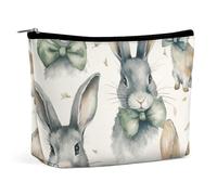 Rrtsmsgh Coniglio che indossa una borsa per il trucco dell'arco per le donne borsa da toilette portatile di viaggio, borsa cosmetica in pelle PU con cerniera