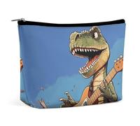 Rrtsmsgh Dinosauro che suona la chitarra trucco borsa per le donne portatile viaggio toilette sacchetto, borsa cosmetica in pelle PU con cerniera