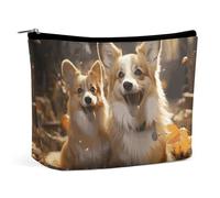 Rrtsmsgh Due Corgis Makeup Bag per le donne Portable Travel Toiletry Bag, PU Leather Cosmetic Bag con cerniera