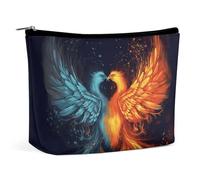 Rrtsmsgh Fuoco e acqua Phoenix Makeup Bag per le donne Portable Travel Toiletry Bag, PU Leather Cosmetic Bag con cerniera