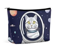 Rrtsmsgh Gatto in Spacess Makeup Bag per le donne Portable Travel Toiletry Pouch, PU Leather Cosmetic Bag con cerniera