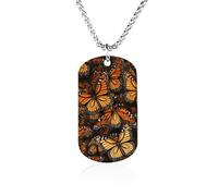 Rrtsmsgh Heaps of Orange Monarch Butterflies Collana con ciondolo rettangolare in acciaio al titanio, collana a catena, gioiello regalo per uomini e donne