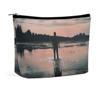 Rrtsmsgh In piedi nella borsa di trucco del lago per le donne Sacchetto portatile di toilette di viaggio, borsa cosmetica del cuoio dell'unità di elaborazione con la chiusura lampo