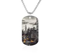 Rrtsmsgh Love from New York, collana con ciondolo rettangolare in acciaio al titanio, collana a catena, idea regalo per uomini e donne