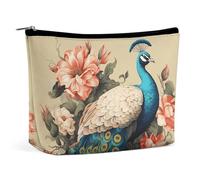 Rrtsmsgh Peacock And Flowers Makeup Bag per le donne Portable Travel Toiletry Pouch, PU Leather Cosmetic Bag con cerniera