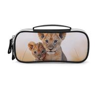Rrtsmsgh Piccolo astuccio con leone di grande capacità, piccola borsa per il trucco in pelle PU con cerniera e manico, astuccio portatile per ufficio e cosmetici
