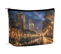 Rrtsmsgh Portland at Night - Trousse per trucchi da donna, portatile, da viaggio, in pelle PU, con cerniera