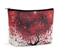 Rrtsmsgh Red Love Heart Tree Makeup Bag per le donne Portable Travel Toiletry Pouch, PU Leather Cosmetic Bag con cerniera