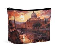 Rrtsmsgh Roma Sunset Makeup Bag per le donne Portable Travel Toiletry Pouch, PU Leather Cosmetic Bag con cerniera
