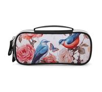 Rrtsmsgh Romantico astuccio fantasia floreale uccelli farfalla grande capacità, piccola borsa per il trucco in pelle PU con cerniera e manico, astuccio portatile per ufficio e cosmetici