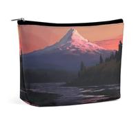 Rrtsmsgh Sacchetto di trucco del lago delle montagne del paesaggio del tramonto per le donne portatile di viaggio del sacchetto di toilette del sacchetto, borsa cosmetica del cuoio dell'unità di