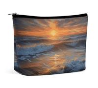 Rrtsmsgh Sacchetto di trucco del paesaggio marino del tramonto per il sacchetto portatile di toilette di viaggio delle donne, borsa cosmetica del cuoio dell'unità di elaborazione con la chiusura lampo