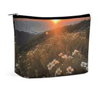 Rrtsmsgh Sacchetto di trucco del tramonto e dei fiori per il sacchetto portatile di toilette di viaggio delle donne, borsa cosmetica del cuoio dell'unità di elaborazione con la