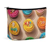Rrtsmsgh Sacchetto di trucco variopinto dei cupcakes di buon compleanno per le donne portatile di viaggio del sacchetto di toilette del sacchetto, borsa cosmetica del cuoio dell'unità di