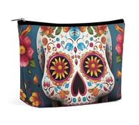 Rrtsmsgh Sacchetto di trucco variopinto del cranio dello zucchero per il sacchetto portatile di toilette di viaggio delle donne, borsa cosmetica del cuoio dell'unità di