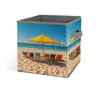 Rrtsmsgh Scena da spiaggia con sedie, scatola portaoggetti pieghevole con manici, organizer pieghevole in tessuto Oxford, contenitore multiuso portatile per casa, armadio, ufficio