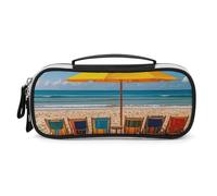 Rrtsmsgh Scena spiaggia con sedie astuccio grande capacità, piccola borsa per il trucco in pelle PU con cerniera e manico, astuccio portatile per ufficio e cosmetici