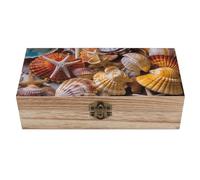 Rrtsmsgh Sea Shell Treasures, scatola portaoggetti in legno con coperchio incernierato, rettangolare, piccola scatola in legno vintage in stile rustico, artigianato per gioielli, hobby artistici