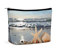 Rrtsmsgh Seashells on the Beach Makeup Bag per le donne Portable Travel Toiletry Pouch, PU Leather Cosmetic Bag con cerniera