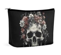 Rrtsmsgh Skull in Darkness Makeup Bag per le donne Portable Travel Toiletry Bag, PU Leather Cosmetic Bag con cerniera
