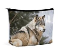 Rrtsmsgh Snow Mountain Wild Wolf Makeup Bag per le donne Borsa da toilette portatile da viaggio, borsa cosmetica in pelle PU con cerniera