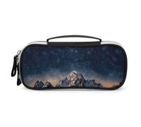 Rrtsmsgh Starry Night The Mountains, astuccio grande capacità, piccola borsa per il trucco in pelle PU con cerniera e manico, astuccio portatile per ufficio, cosmetici