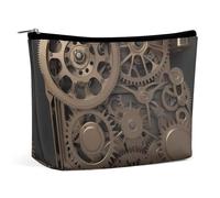 Rrtsmsgh Steampunk Meccanico Ingranaggi Trucco Bag per le Donne Portatile Viaggio Toiletry Pouch, PU Leather Cosmetic Bag con Cerniera