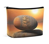 Rrtsmsgh Sunrise Landscape Zen Stone Makeup Bag per le donne Borsa da toilette portatile da viaggio, borsa cosmetica in pelle PU con cerniera